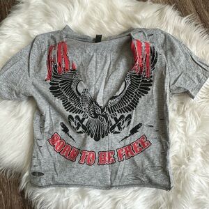 Gray 'Born to Be Free' cut off tee